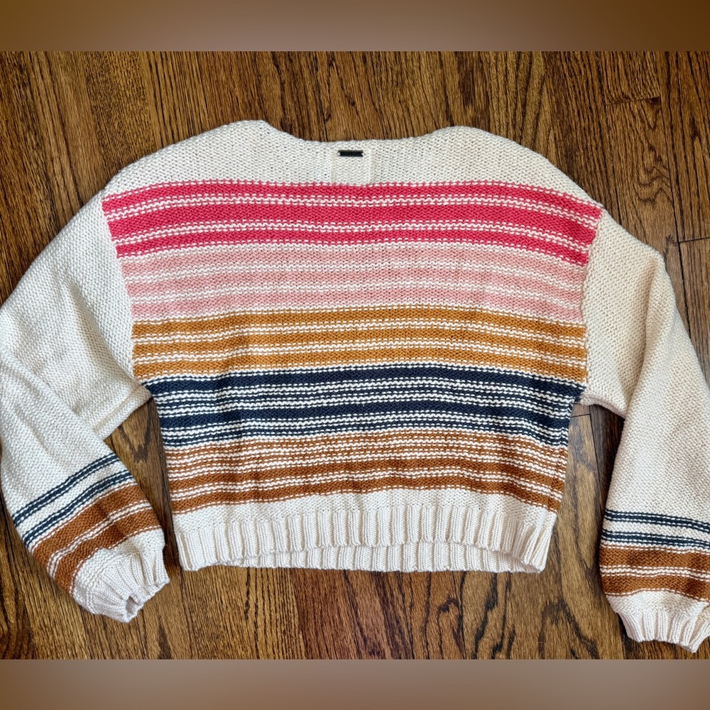 Billabong Seeing Stripes Cropped Sweater in Pink, Orange, and Cream